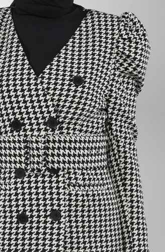 Kazayağı Desenli Ceket 1726-01 Siyah Beyaz