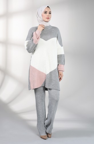 Knitwear Tunic Trousers Double Suit 7208-05 Gray Ecru 7208-05