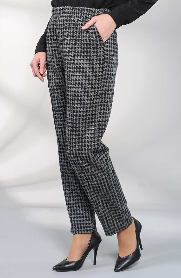 Kazayağı Desenli Pantolon 8129-01 Gri