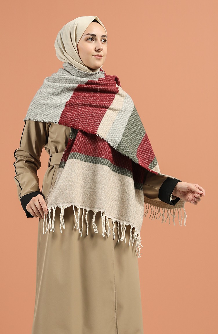 Lady Color Kışlık Omuz Şal 2495-04 Haki Taş