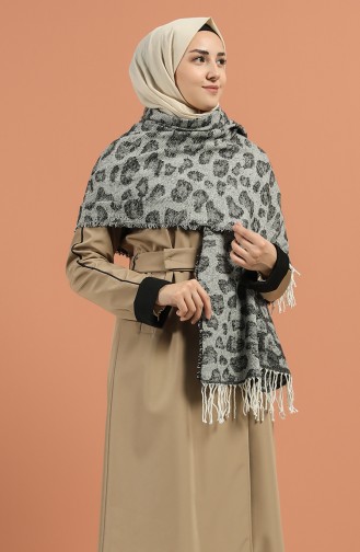 Trend Leopar Desen Şal 2560-01 Siyah Gri