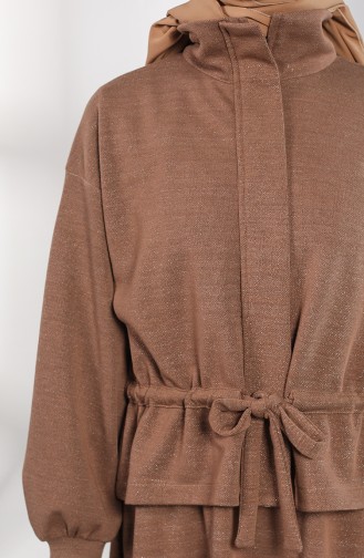 Simli Ceket Etek İkili Takım 1108-02 Koyu Kahverengi
