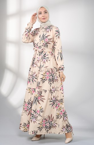 Floral Print Dress 4662-01 Beige 4662-01