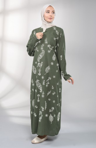Şİle Bezi Desenli Elbise 2727-03 Haki