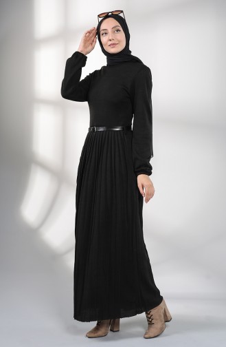 Belted Pleated Dress 0384-01 Black 0384-01