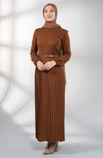 Belted Pleated Dress 0384-02 Tobacco 0384-02