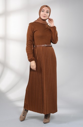 Belted Pleated Dress 0384-02 Tobacco 0384-02