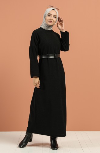Kaşkorse Kemerli Elbise 5190-03 Siyah
