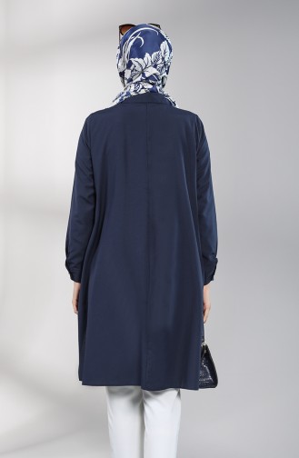 Tunic with Hidden Button Slit 6478-13 Navy Blue 6478-13