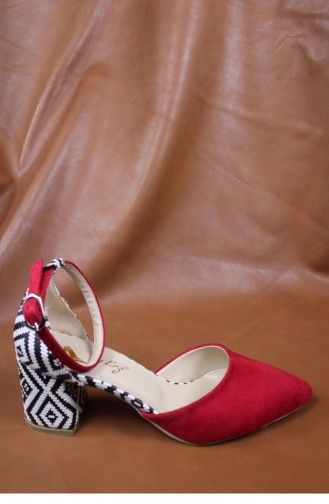 Desenli Topuklu Ayakkabı Brlerz00428 Kırmızısuet