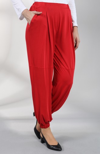 Modal Kumaş Lastikli Pantolon 2185-07 Kırmızı