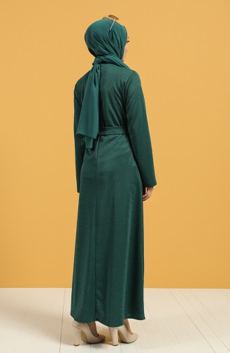 Kuşaklı Elbise 1002-03 Zümrüt Yeşili