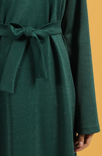 Kuşaklı Elbise 1002-03 Zümrüt Yeşili