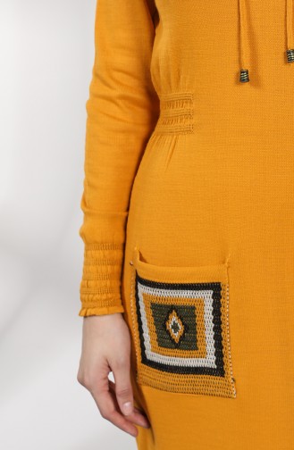 Knitwear Embroidered Dress with Pockets 6002-02 Mustard 6002-02