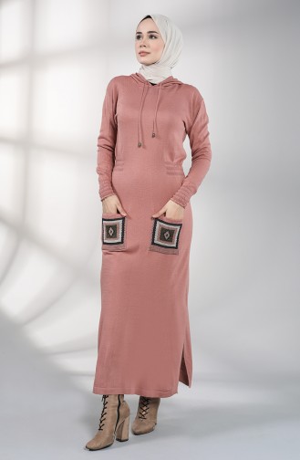 Beige-Rose Hijab Kleider 6002-04