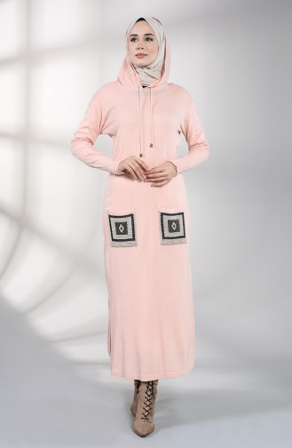 Knitwear Embroidery Dress with Pockets 6002-05 Powder 6002-05