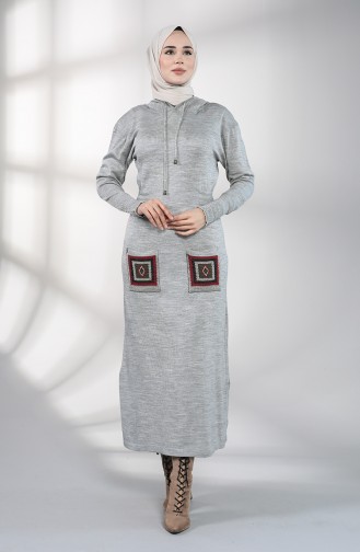 Knitwear Embroidery Dress with Pockets 6002-07 Gray 6002-07