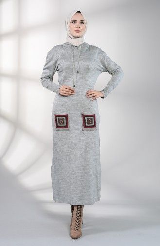 Knitwear Embroidery Dress with Pockets 6002-07 Gray 6002-07