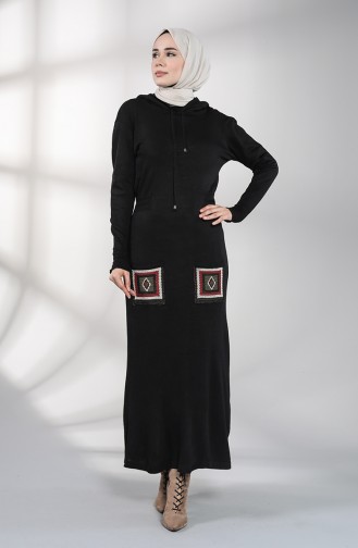 Knitwear Embroidery Dress with Pockets 6002-08 Black 6002-08