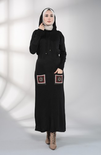 Schwarz Hijab Kleider 6002-08