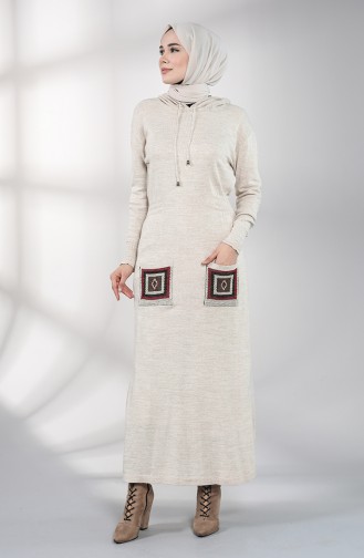 Knitwear Embroidery Dress with Pockets 6002-09 Beige 6002-09