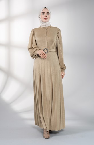 Pleated Suede Dress 5181-03 Beige 5181-03