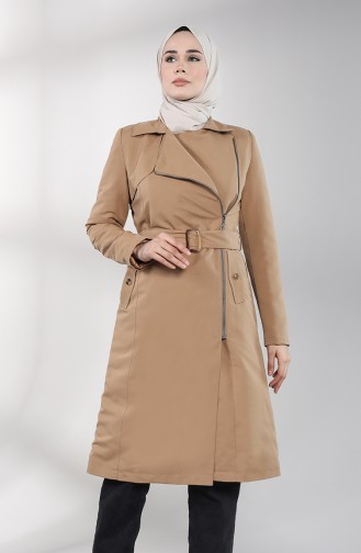 Fermuarlı Trençkot 4601-02 Bej