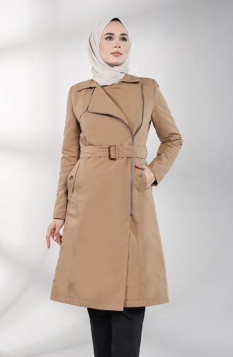 Fermuarlı Trençkot 4601-02 Bej