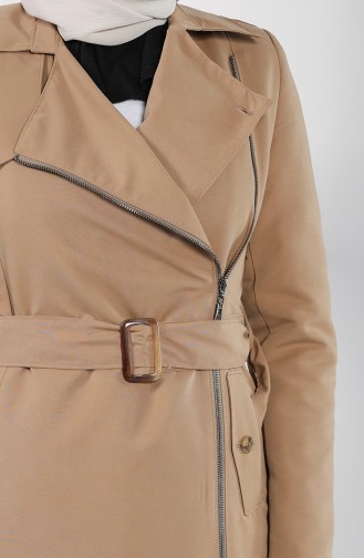 Fermuarlı Trençkot 4601-02 Bej