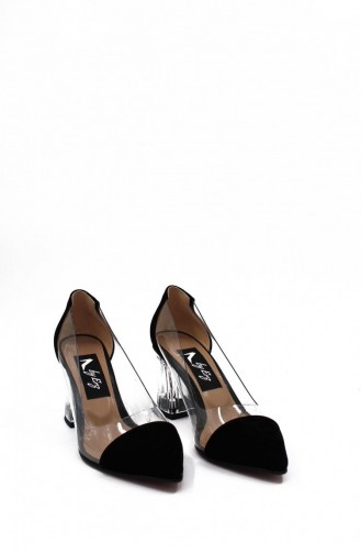 Şeffaf Detaylı Cam Ökceli Topuklu Ayakkabı Brlerz00258 Sıyahsuet