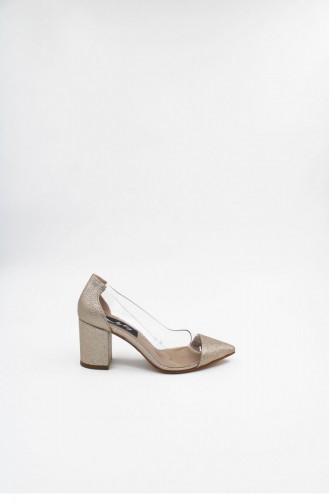 Şeffaf Kalın Topuklu  Ayakkabı Brlerz00176 Altın