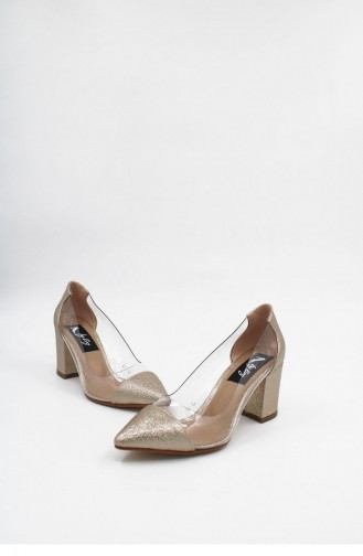 Şeffaf Kalın Topuklu  Ayakkabı Brlerz00176 Altın