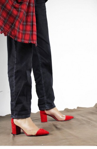 Şeffaf Kalın Topuklu  Ayakkabı Brlerz00176 Kırmızı