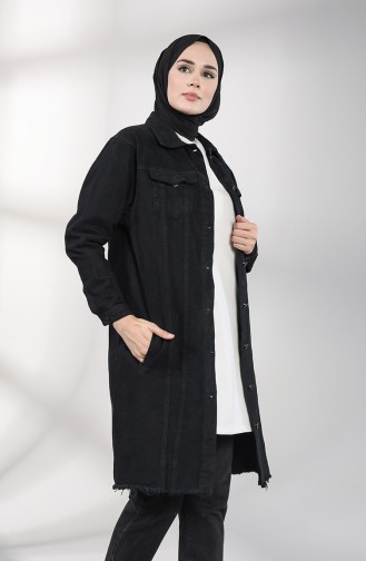 Düğmeli Kot Ceket 4665-04 Siyah