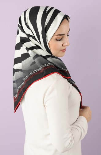 Zebra Desen Twill Eşarp 70171-02 Siyah Kırmızı