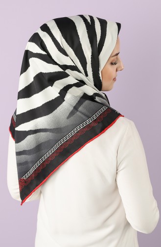 Zebra Desen Twill Eşarp 70171-02 Siyah Kırmızı