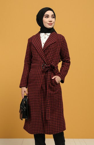 Houndstooth Patterned Stamp Coat 6041-03 Claret Red 6041-03