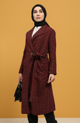 Houndstooth Patterned Stamp Coat 6041-03 Claret Red 6041-03