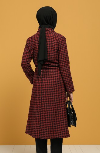 Houndstooth Patterned Stamp Coat 6041-03 Claret Red 6041-03