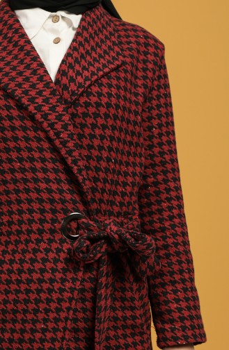 Houndstooth Patterned Stamp Coat 6041-03 Claret Red 6041-03