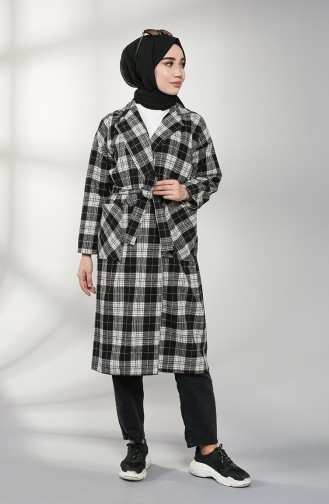 Patterned Belted Coat 21k8119d-01 Black 21K8119D-01