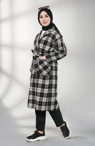 Patterned Belted Coat 21k8119d-01 Black 21K8119D-01