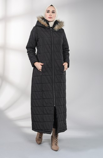 Fermuarlı Kapitone Kaban 5053-01 Siyah