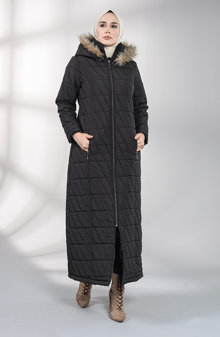 Fermuarlı Kapitone Kaban 5053-01 Siyah
