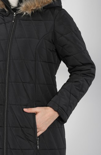 Fermuarlı Kapitone Kaban 5053-01 Siyah