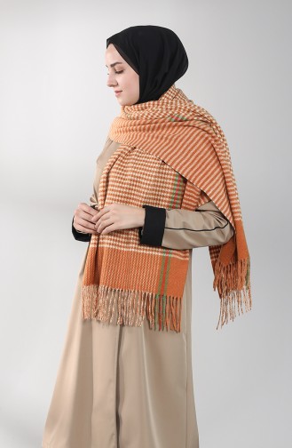 Kaz Ayağı Desen Çizgili Şal 42300-03 Camel