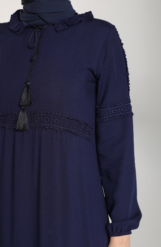 Elastic Sleeve Lace Dress 8271-01 Navy Blue 8271-01
