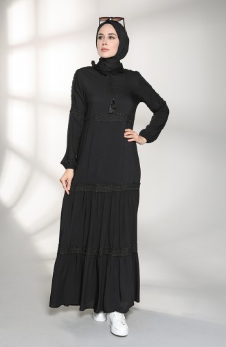 Elastic Sleeve Lace Dress 8271-02 Black 8271-02