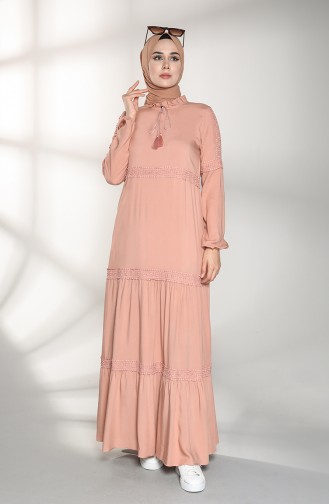 Elastic Sleeve Lace Dress 8271-03 Powder 8271-03