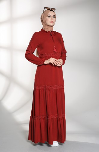 Elastic Sleeve Lace Dress 8271-05 Burgundy 8271-05
